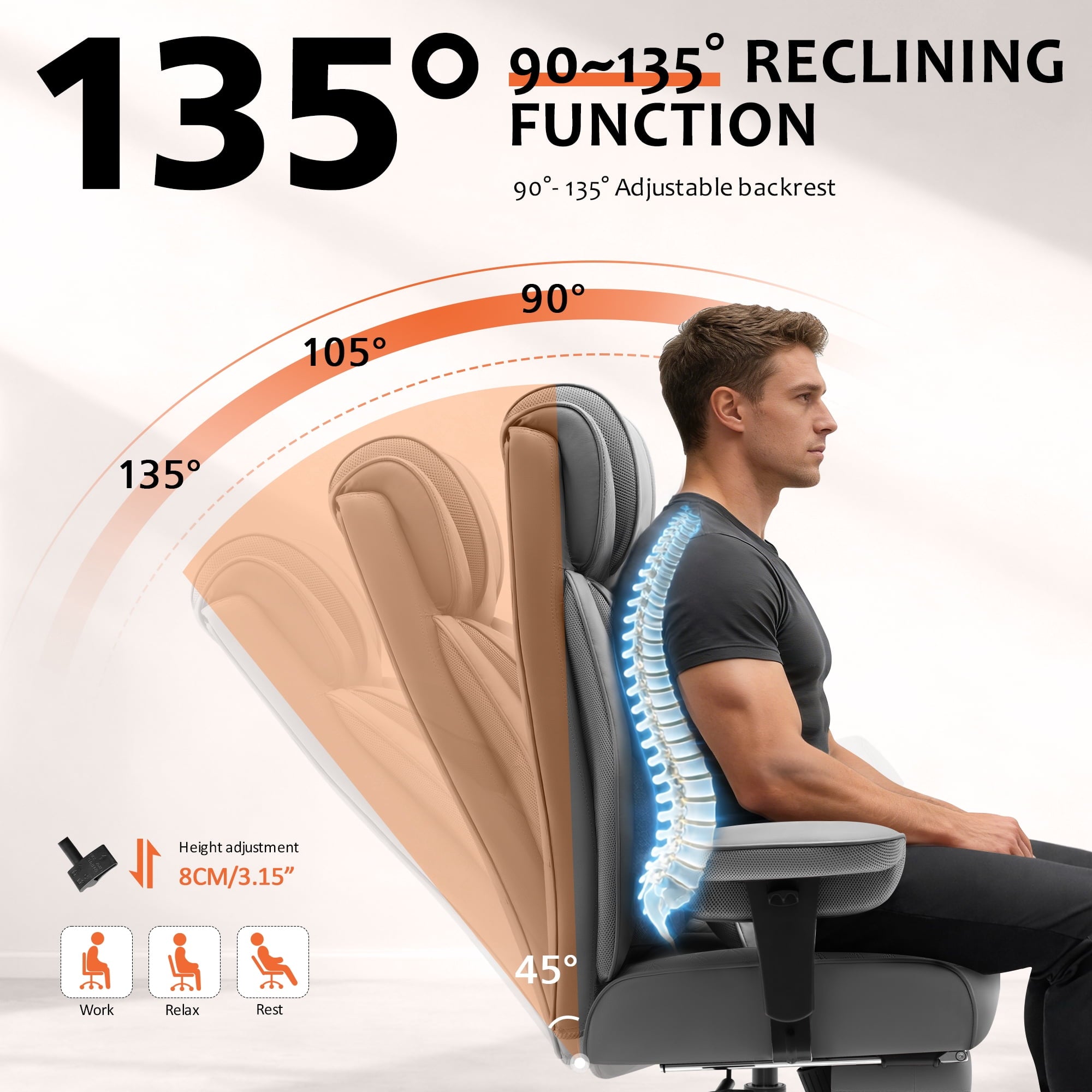 FASTES Office Desk Chair, Big and Tall Office Chair 400lbs Gaming Chair with Footrest, Ergonomic Executive High-Back Reclining Computer Chairs, Swivel Wheels and Lumbar Support, Black