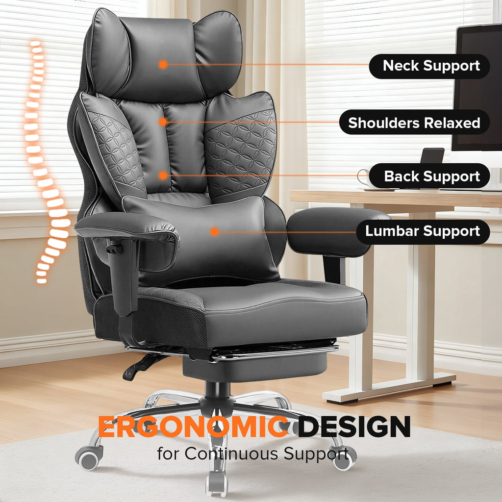 CloudRest Pro 400lbs Executive heavy duty office chair, High Back Ergonomic Computer Desk Chairwith Lumbar Back Support, Black