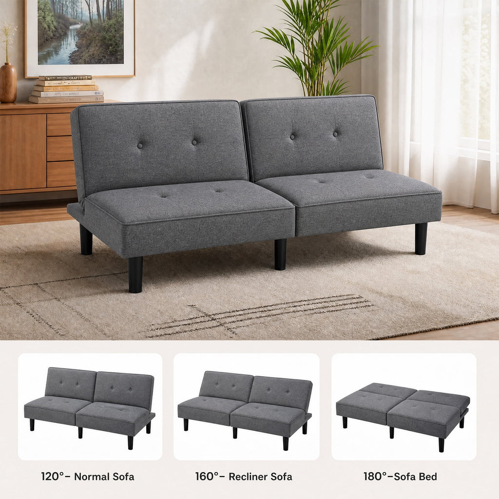 CloudRest Pro 72 Modern Convertible Futon Sofa Bed, Upholstered Futon Couch with 5 Adjustable Backrest Angles,Suitable for Apartment,Living Room,Black