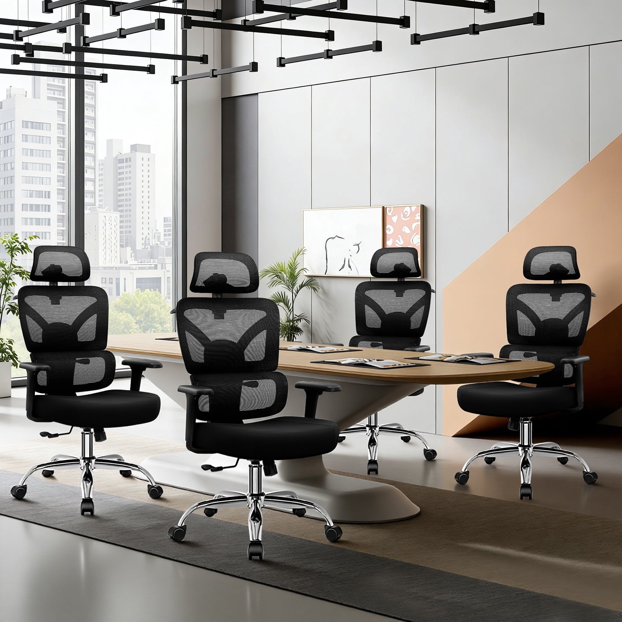COOLHUT Ergonomic Mesh Office Chair with Footrest, Big and Tall Computer Desk Chair with Adjustable Lumbar Support, Headrest and Armrest, High Back Home Office Chair for Workspace, 300LBS, Black