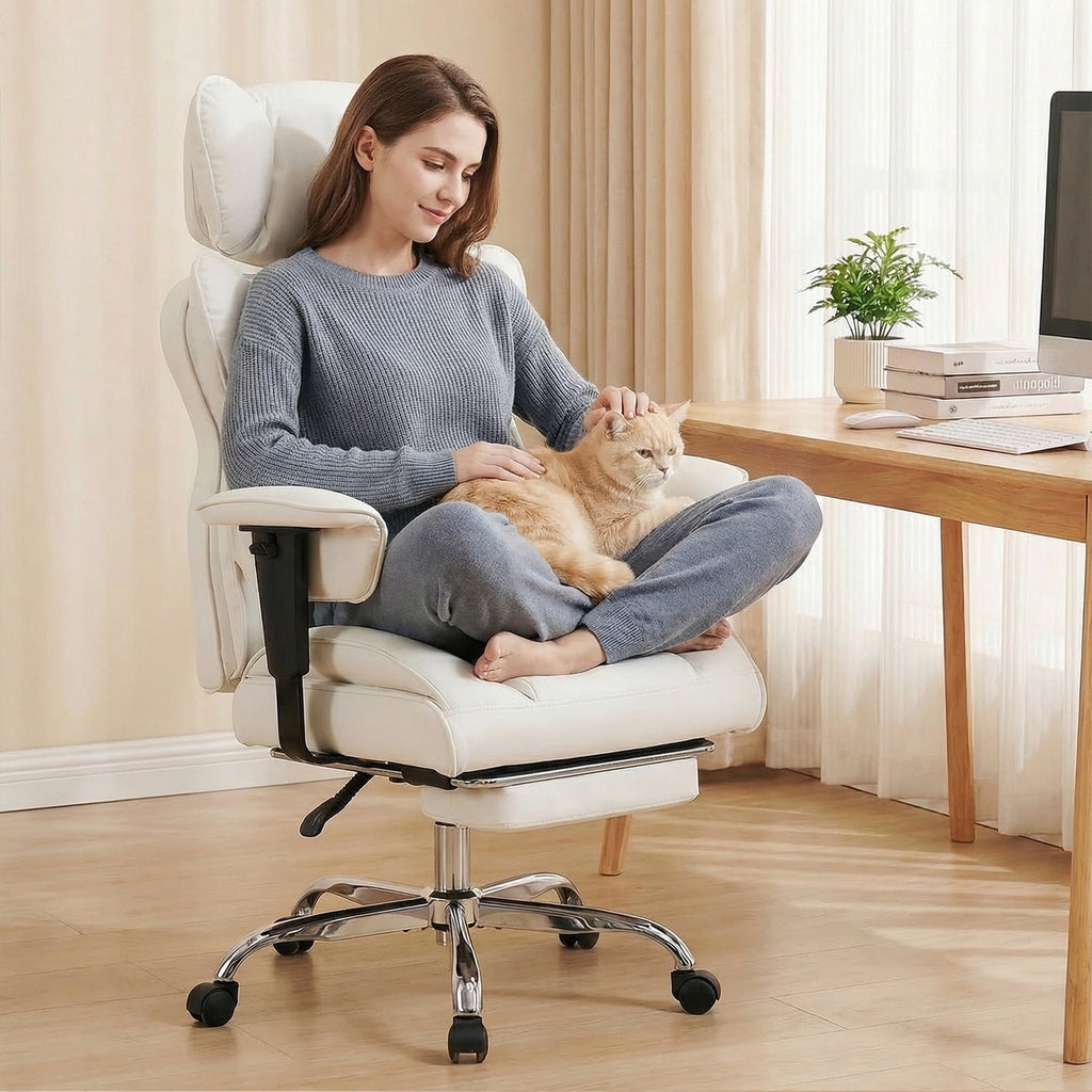 edx Executive Home Office Desk Chair, Ergonomic Big Tall High Back with Footrest & Lumbar Support, Reclining Comfy PU Leather Computer Gaming Chair with Swivel Wheels, Height Adjustable, Black