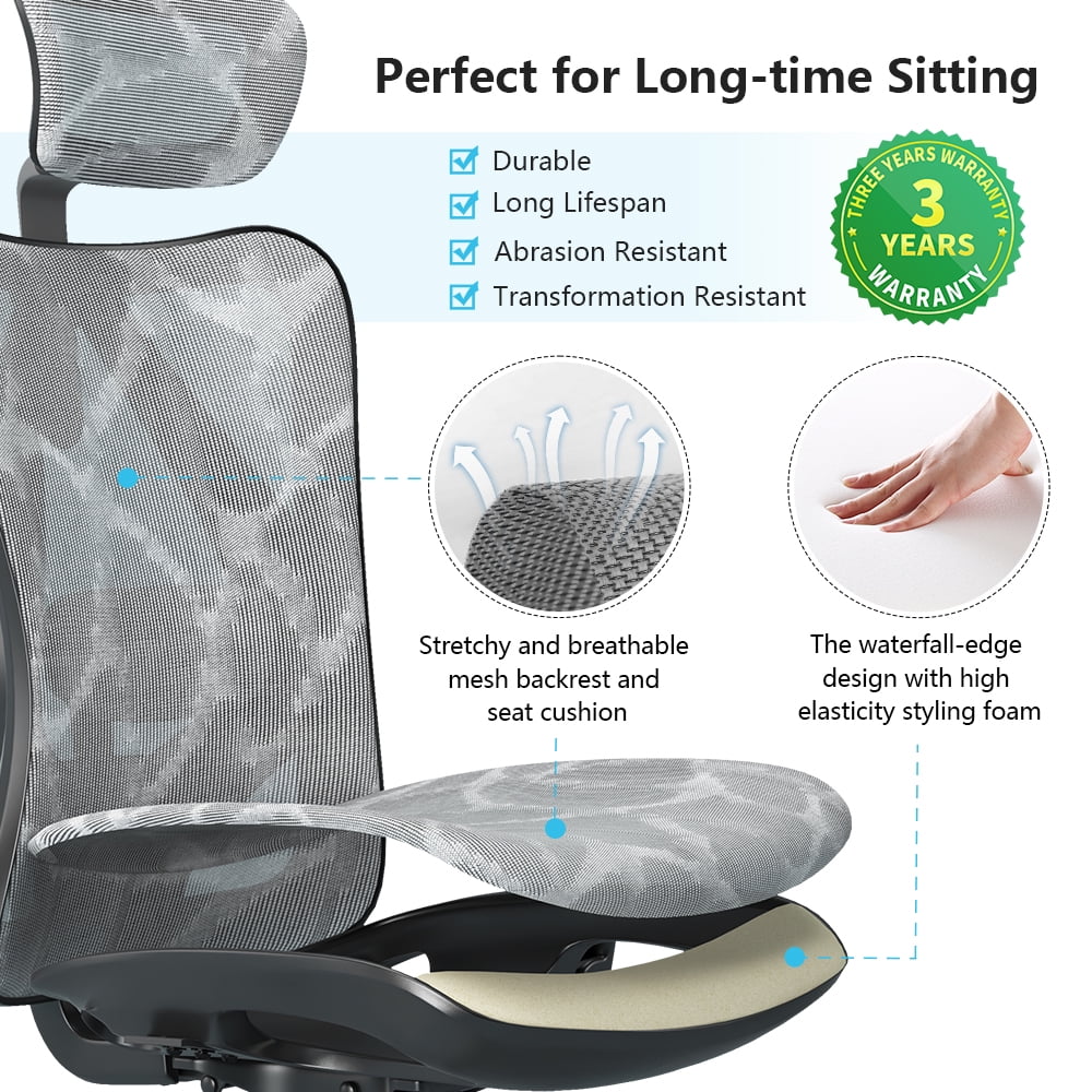Sihoo M57 Ergonomic Office Chair, Adjustable Swivel Mesh High Back Desk Chair with Headrest, Lumbar Support, Black
