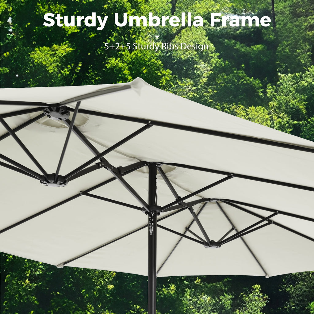 Alpha Joy 15ft Outdoor Patio Umbrella Extra-Large Double-Sided Garden Umbrella with Crank Handle and Base - Smoky Gray