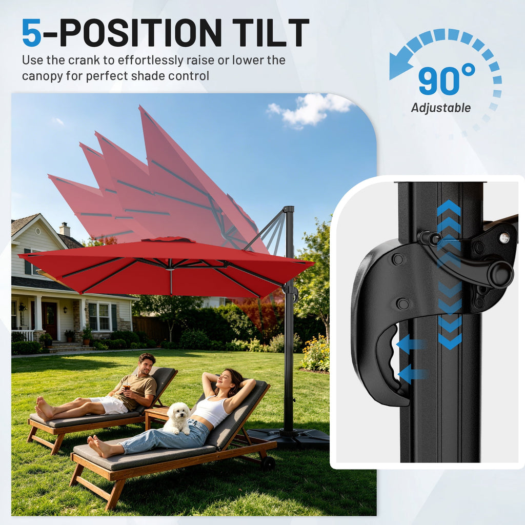 Easthome 10 × 10FT Square Cantilever Patio Umbrella, 360° Rotating Offset Umbrella with Crank, 8 ribs, Outdoor Hanging Roman Umbrella for Garden Deck Backyard, Red