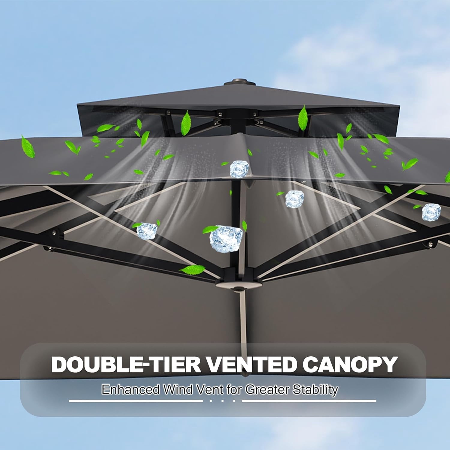SOLLED 10x10 FT Outdoor Umbrella with Base, Cantilever Patio Umbrella 360° Rotation Adjustable Height, Square Sun Shade for Pool Garden Backyard,Blue