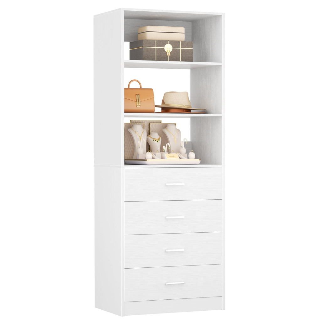 Homieasy 21.3 Inch Freestanding Closet System with 4 Wood Drawers and 3 Shelves for Walk-in Closet, Bedroom, White
