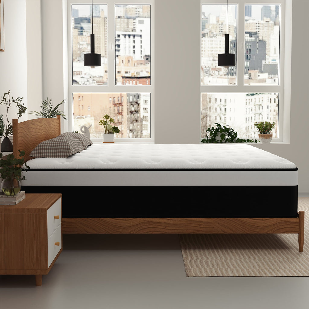 Kviwasha 12 inch Queen Mattress in a Box, Hybrid Gel Memory Foam with Individually Wrapped Pocket Coils, Medium Firm, Pressure Relief, Cooling Sleep Support for Adult