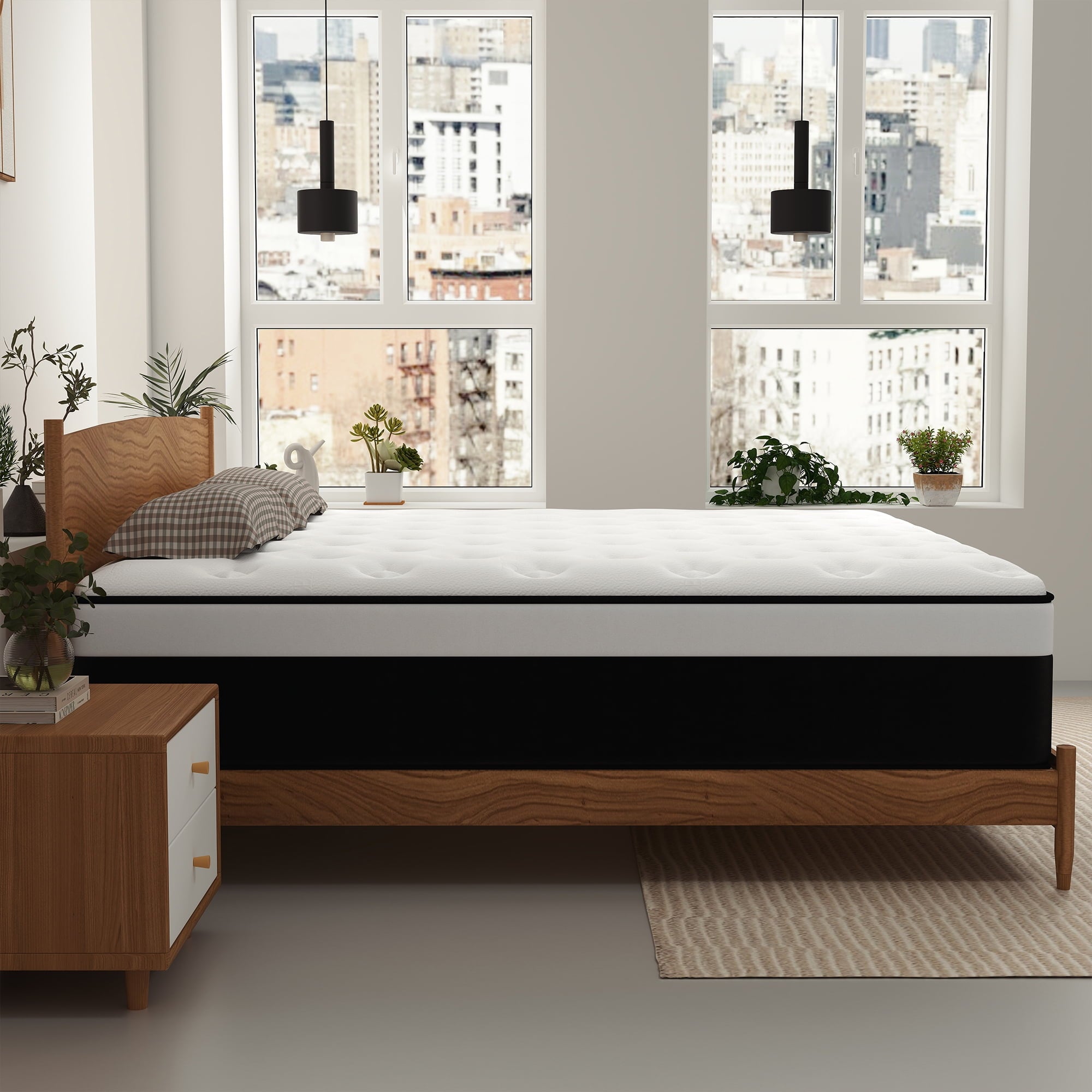 Kviwasha 12 inch Queen Mattress in a Box, Hybrid Gel Memory Foam with Individually Wrapped Pocket Coils, Medium Firm, Pressure Relief, Cooling Sleep Support for Adult