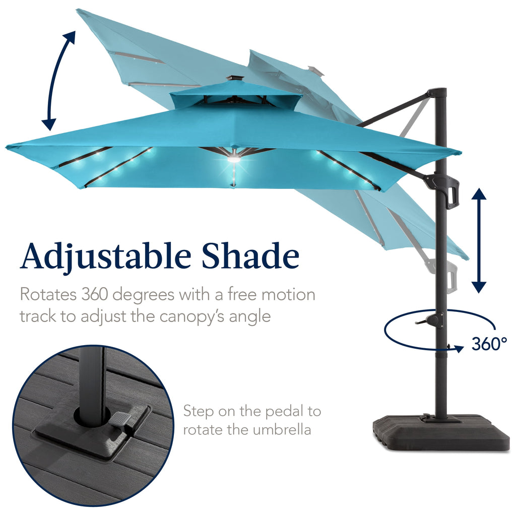 Best Choice Products 12x12ft 2-Tier Square Outdoor Solar LED Cantilever Umbrella w/ 360-Rotating Base   Gray