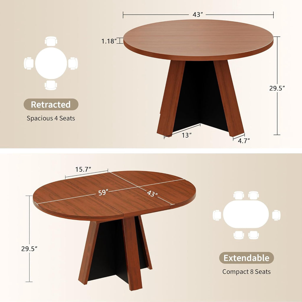 Laisnet 47 Round Dining Table for 6, Modern Wooden Dinner Table for Kitchen Living Room, Black