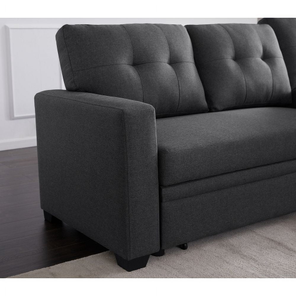 BSHTI L-Shaped Pull-Out Sleeper Sofa Bed with Storage Chaise, 3-Seater Convertible Corduroy Sectional Couch, Solid Wood & Iron Frame, Black