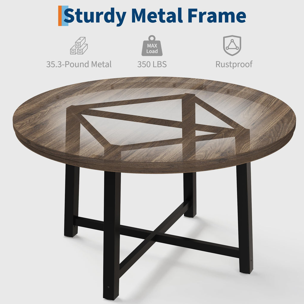 31.5 Round Dining Table for 4 People, Modern Wood Circle Kitchen Table with Sturdy Industrial Metal Frame, Small Space Saving Dining Room Table for Apartment & Breakfast Nook, (No Chairs), Walnut