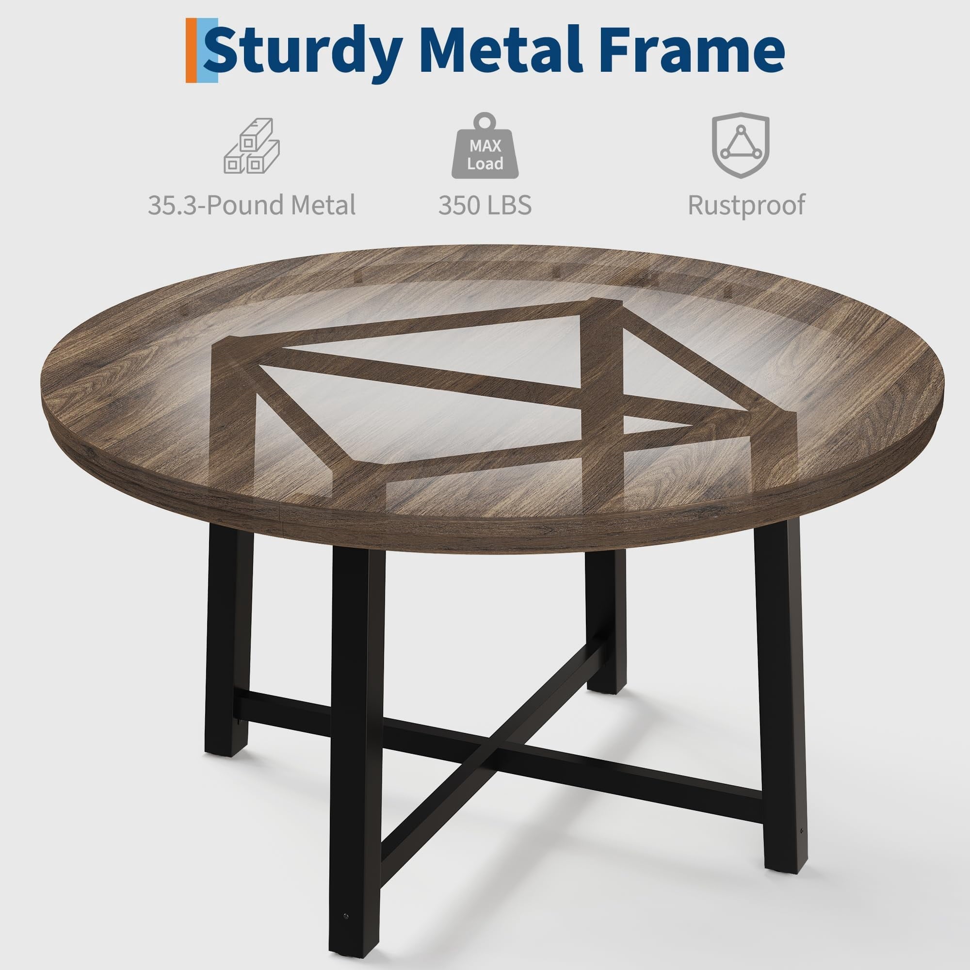 31.5 Round Dining Table for 4 People, Modern Wood Circle Kitchen Table with Sturdy Industrial Metal Frame, Small Space Saving Dining Room Table for Apartment & Breakfast Nook, (No Chairs), Walnut