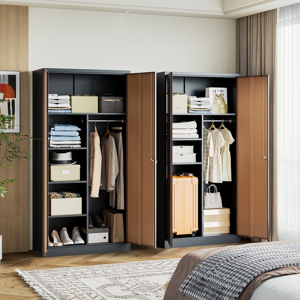 STANI Metal Wardrobe Closet with Hanging Rod, 72 White Armoire Wardrobe Cabinet with Adjustable Shelves, Clothes Storage Organizer Cabinets for Bedroom, Bathroom, Office
