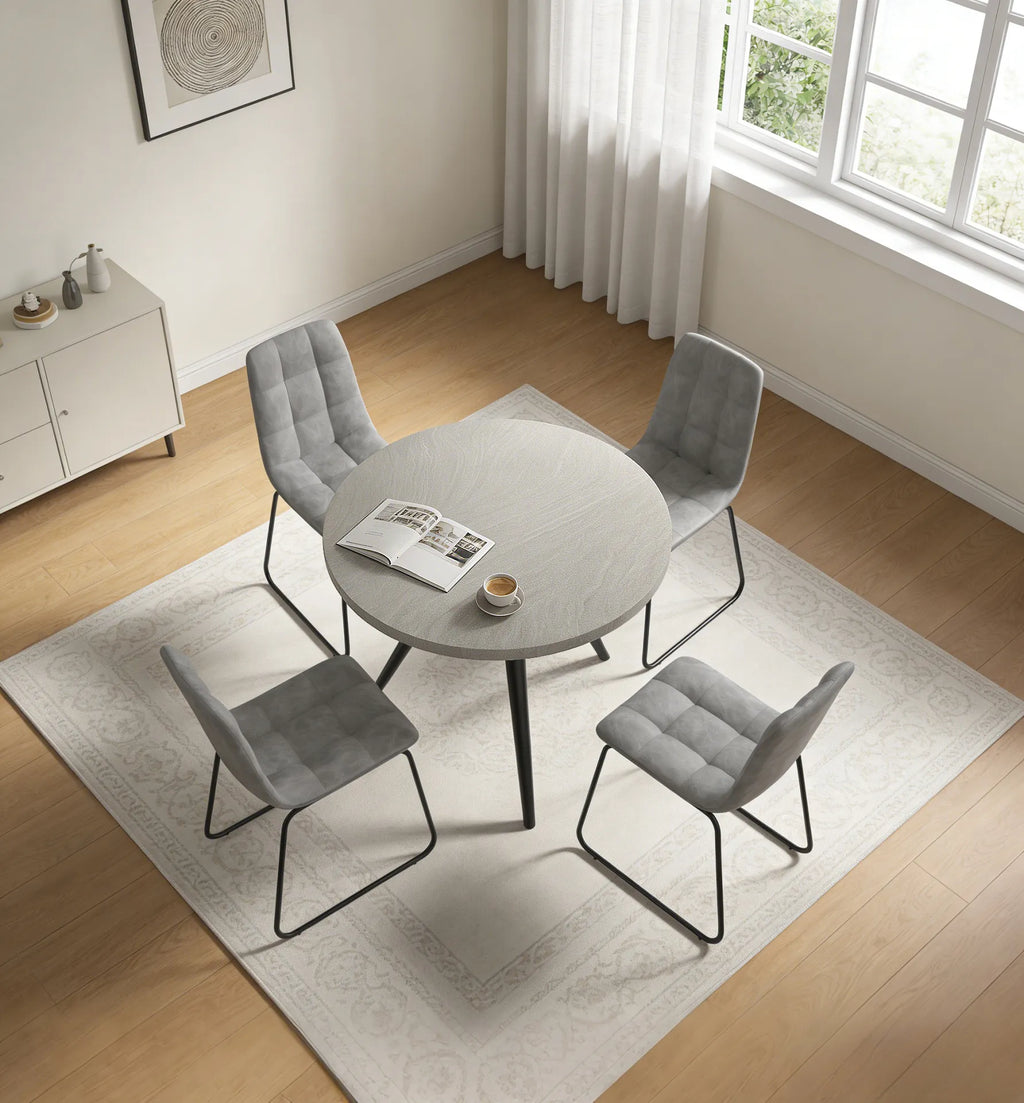 34.8 Round Dining Table for 4 People, Modern Circle Kitchen Table with Metal Legs for Kitchen, Dining Room, Apartment,Gray
