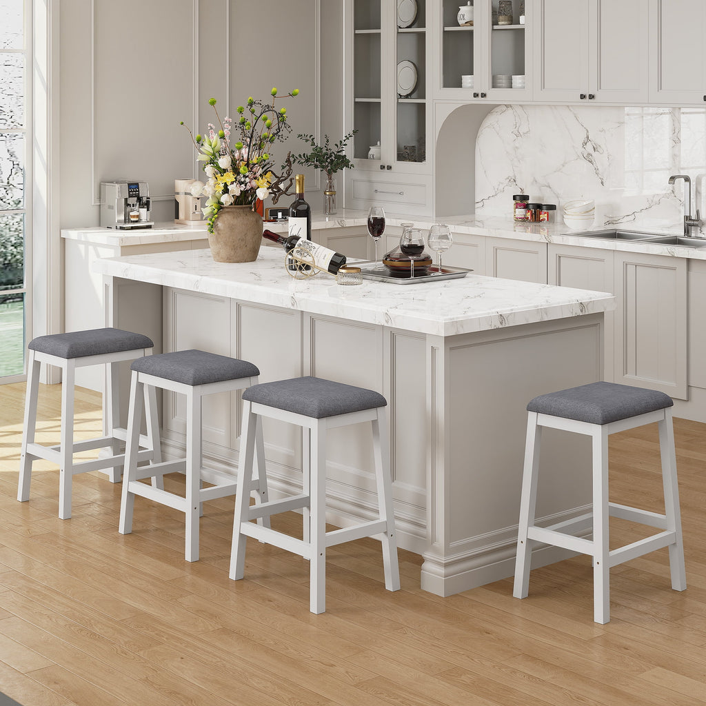 HLR 24.8 Bar Stools, Farmhouse Set of 2 Bar Chairs with Cushion for Kitchen, Dining Room, Cafe Black