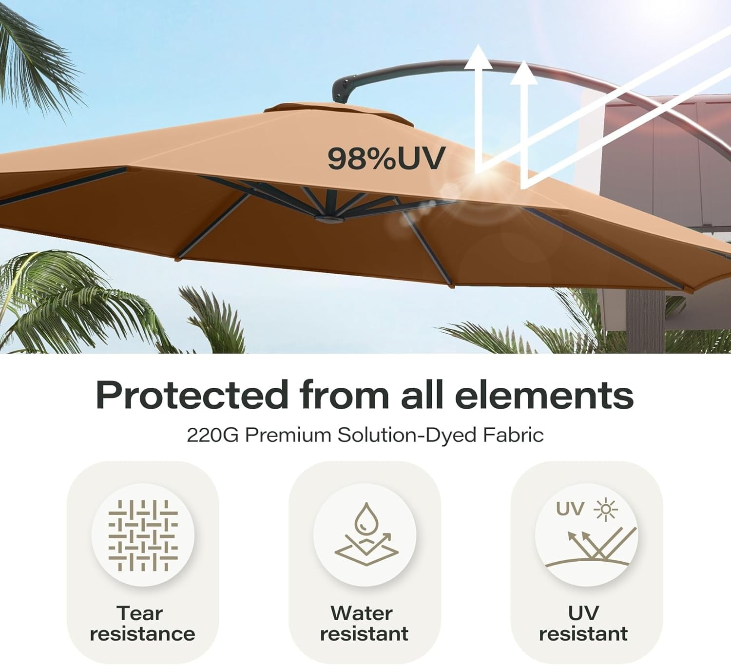 LAUSAINT HOME 11 FT Outdoor Patio Umbrella with Base, Aluminum Cantilever Umbrella with Crank, Champagne