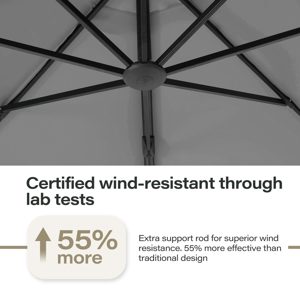 LAUSAINT HOME 11 FT Outdoor Patio Umbrella with Base, Aluminum Cantilever Umbrella with Crank, Champagne