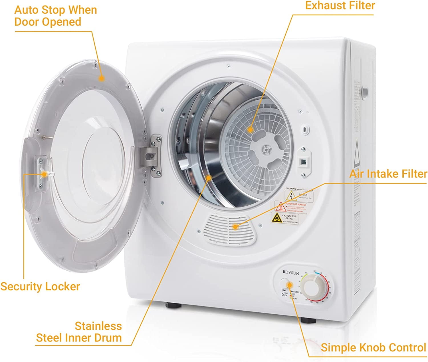 RovSun 110V White Stainless Steel Electric Tumble Dryer