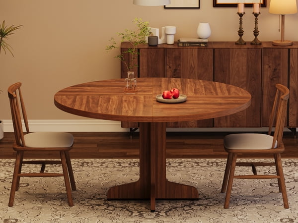 47 Inch Round Dining Table, Wood Kitchen Table, Dinning Room Tables for 4-6 People, Dinner Table with Wooden Tabletop and Legs for Dining Room Living Room (Only Table)
