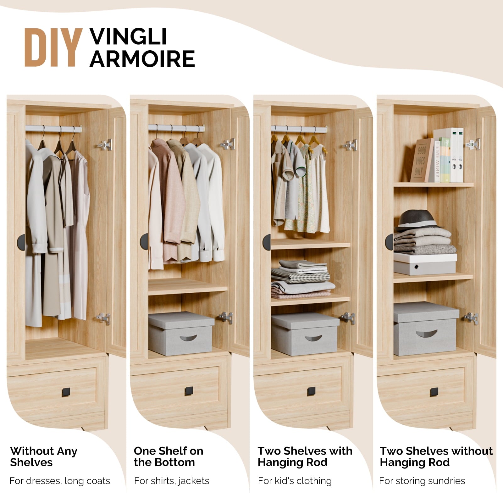 Ktaxon Wardrobe Armoire Closet with Hanging Rod, Modern Drawer & Shelf – Elegant White Finish Closet, Farmhouse to Mid-Century Style