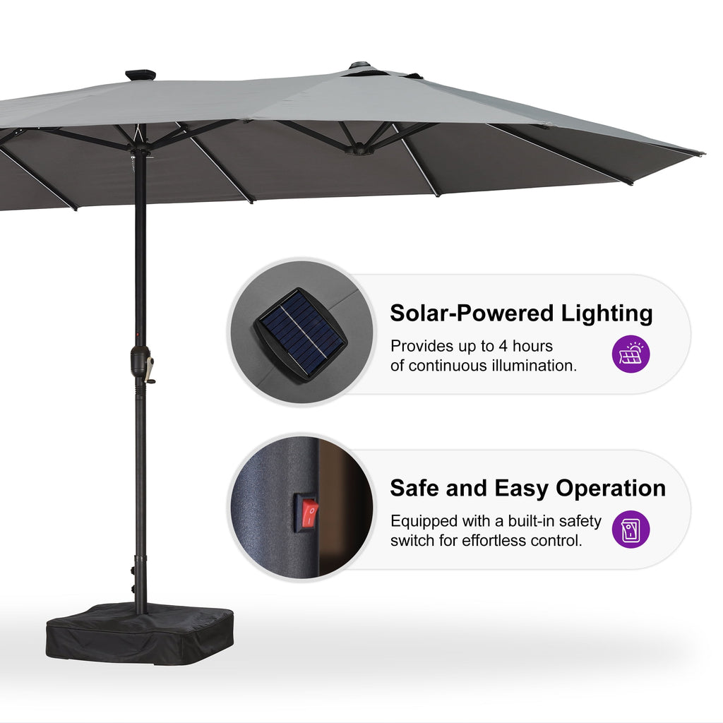 PURPLE LEAF 13ft Market Patio Umbrella with Solar LED and Base Double-Sided Sun Umbrellas for Pool Beach Deck Backyard Taupe
