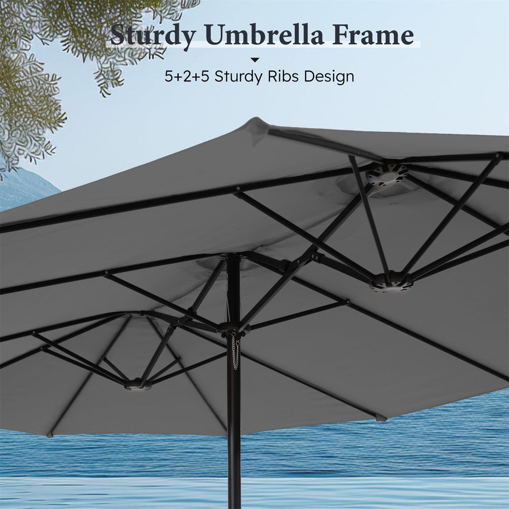 SUMMIT LIVING 15 ft Large Patio Umbrella with Base (Included) Double-Sided Rectangular Outdoor Deck Umbrella for Outside - Beige