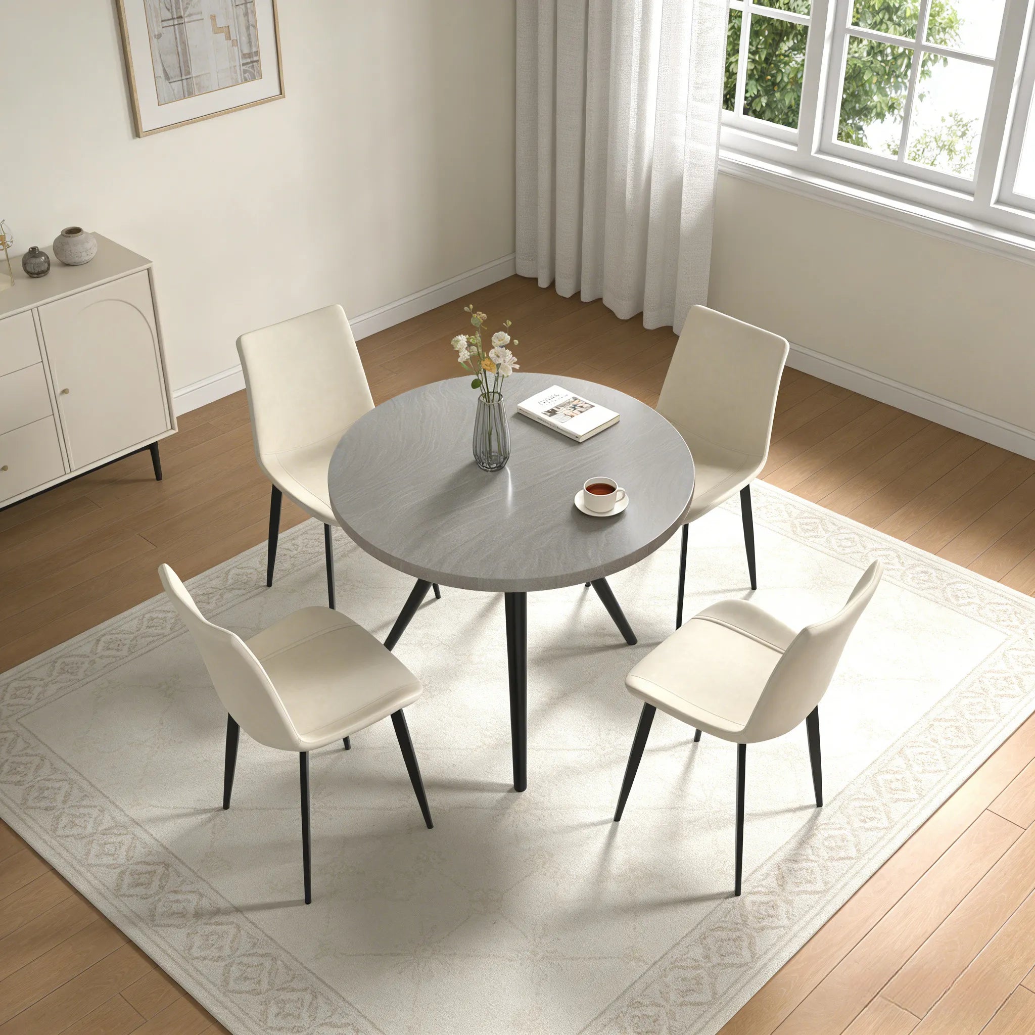 34.8 Round Dining Table for 4 People, Modern Circle Kitchen Table with Metal Legs for Kitchen, Dining Room, Apartment,Gray