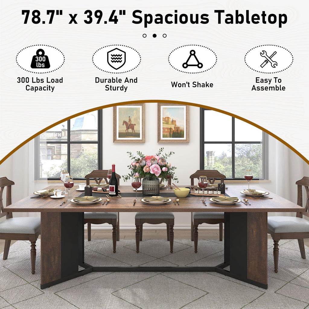 71 inch Large Rectangular Dining Table for 6-8 People, Dining Table with Marble-Color Wood Waterproof Tabletop and Adjustable Leg, 6ft Luxurious Family Dinner Table for Office Kitchen Living Room