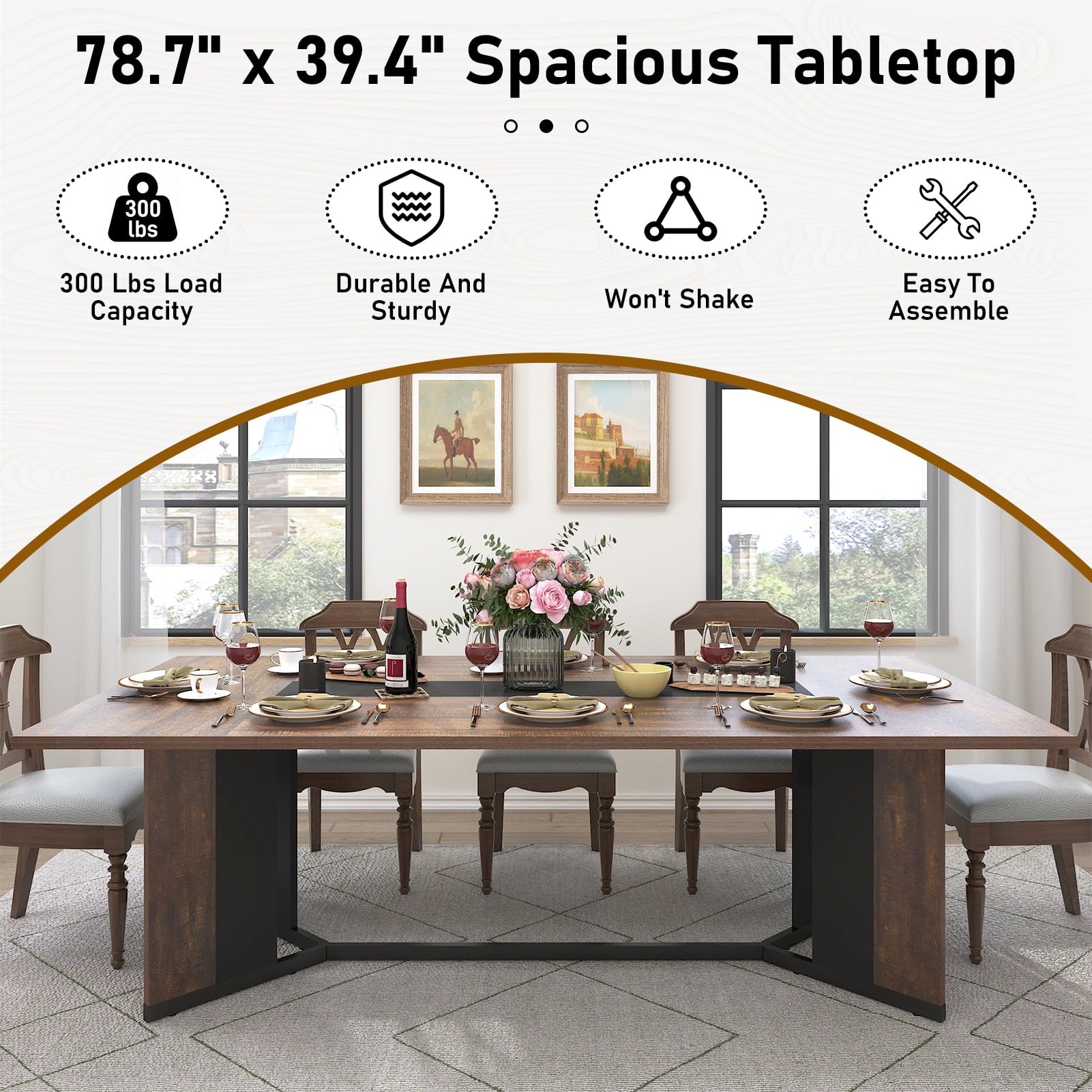 71 inch Large Rectangular Dining Table for 6-8 People, Dining Table with Marble-Color Wood Waterproof Tabletop and Adjustable Leg, 6ft Luxurious Family Dinner Table for Office Kitchen Living Room