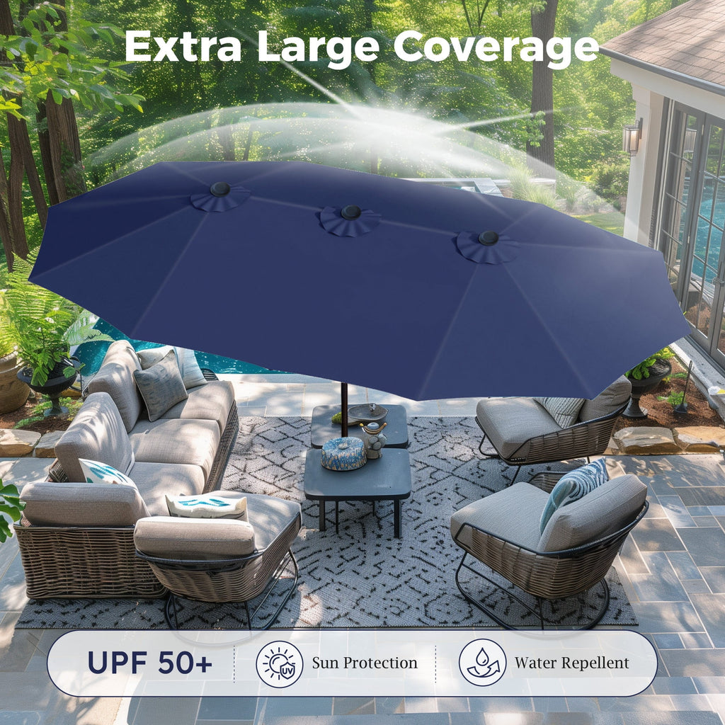 Alpha Joy 15ft Outdoor Patio Umbrella Extra-Large Double-Sided Garden Umbrella with Crank Handle and Base - Ivory