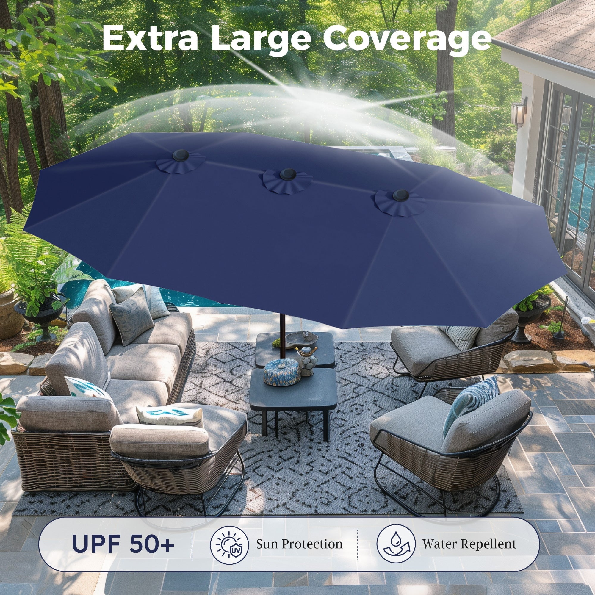 Alpha Joy 15ft Outdoor Patio Umbrella Extra-Large Double-Sided Garden Umbrella with Crank Handle and Base - Ivory
