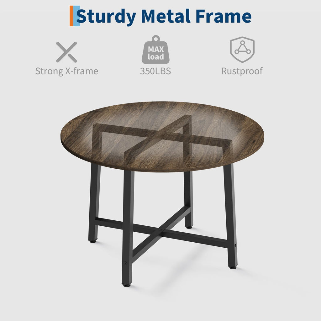 31.5 Round Dining Table for 4 People, Modern Wood Circle Kitchen Table with Sturdy Industrial Metal Frame, Small Space Saving Dining Room Table for Apartment & Breakfast Nook, (No Chairs), Walnut