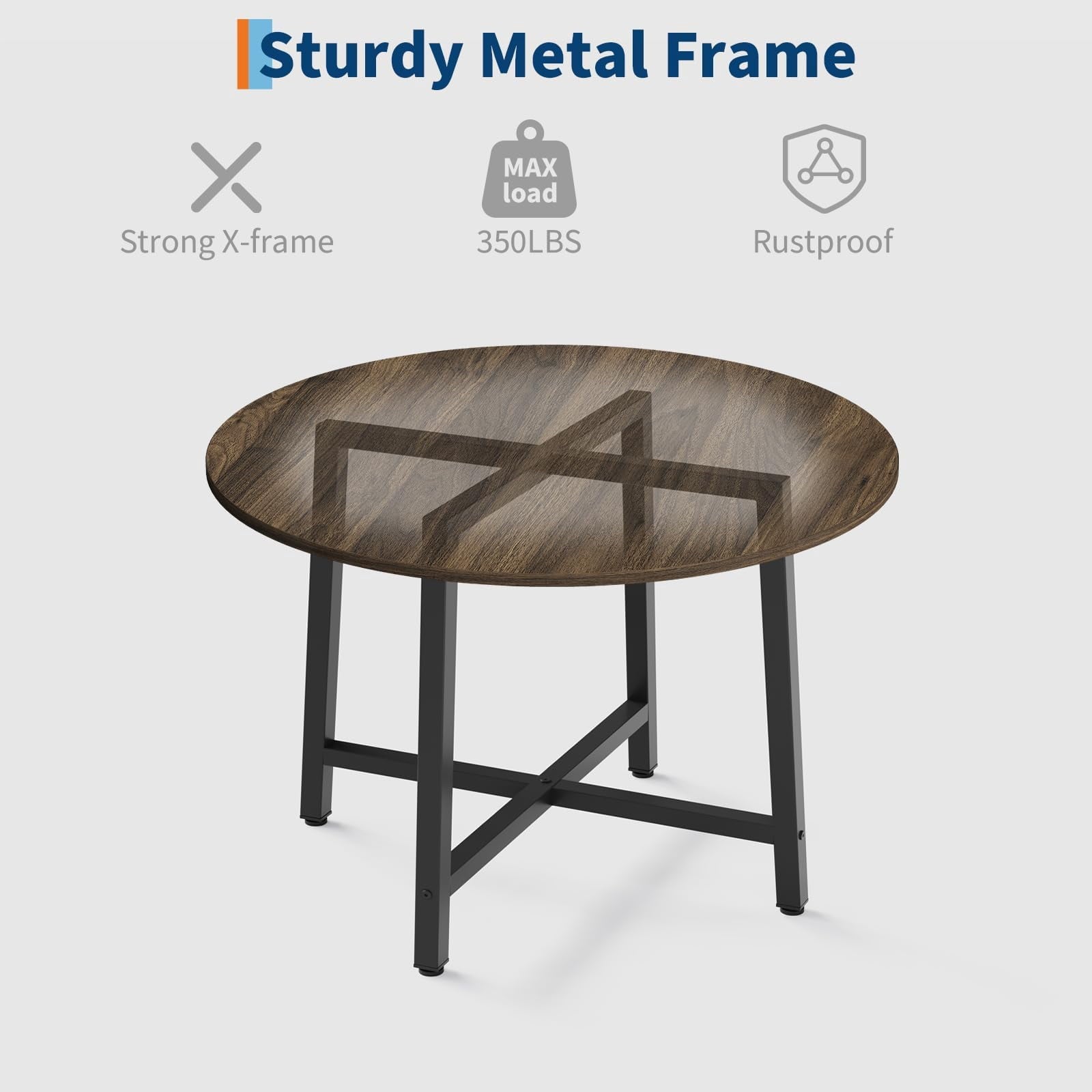 31.5 Round Dining Table for 4 People, Modern Wood Circle Kitchen Table with Sturdy Industrial Metal Frame, Small Space Saving Dining Room Table for Apartment & Breakfast Nook, (No Chairs), Walnut