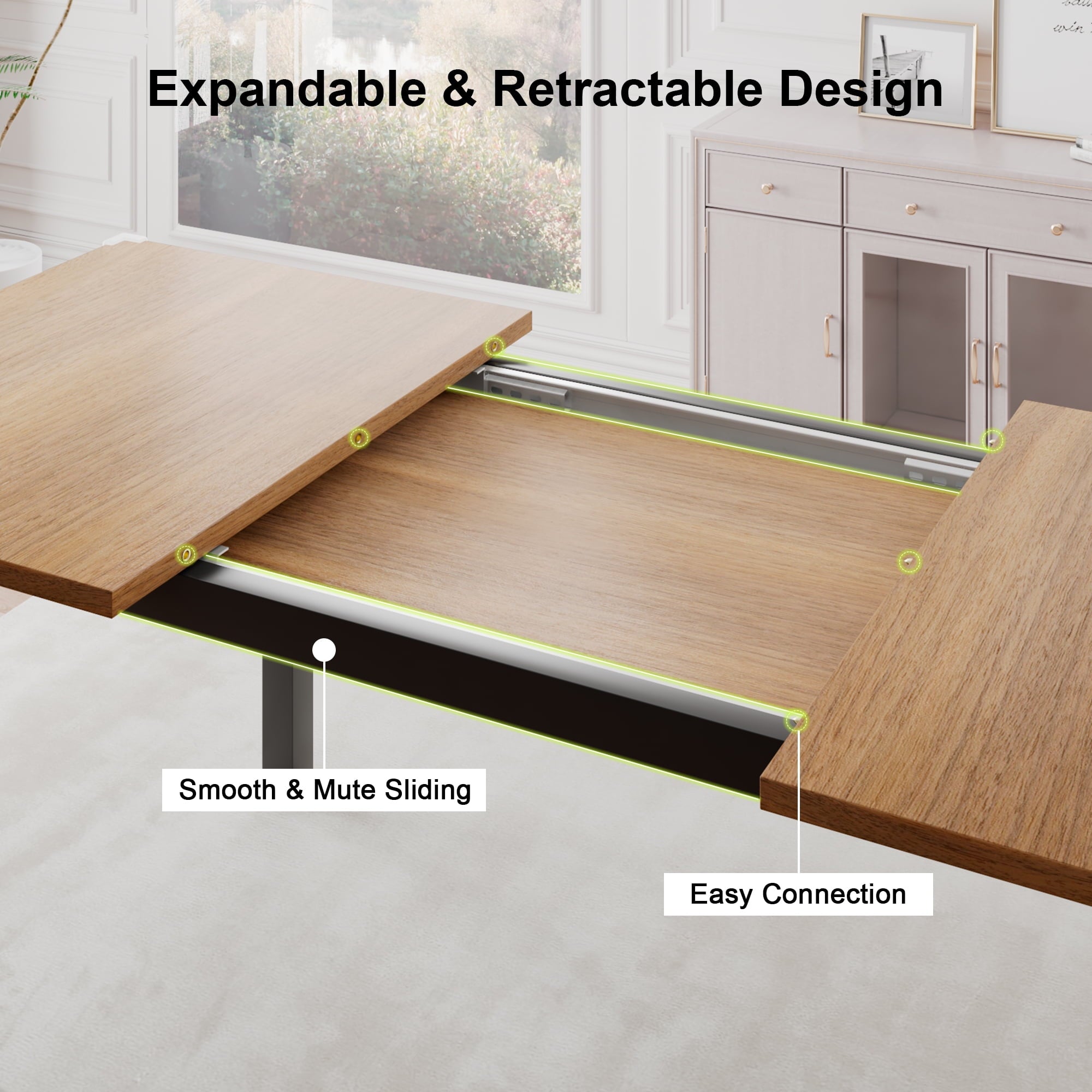 iPormis 63 Extendable Kitchen Table Set for 4-6 People, 7-Piece Large Dining Table Set with 6 Chairs,Mid-Century Dining Room Table,Espresso