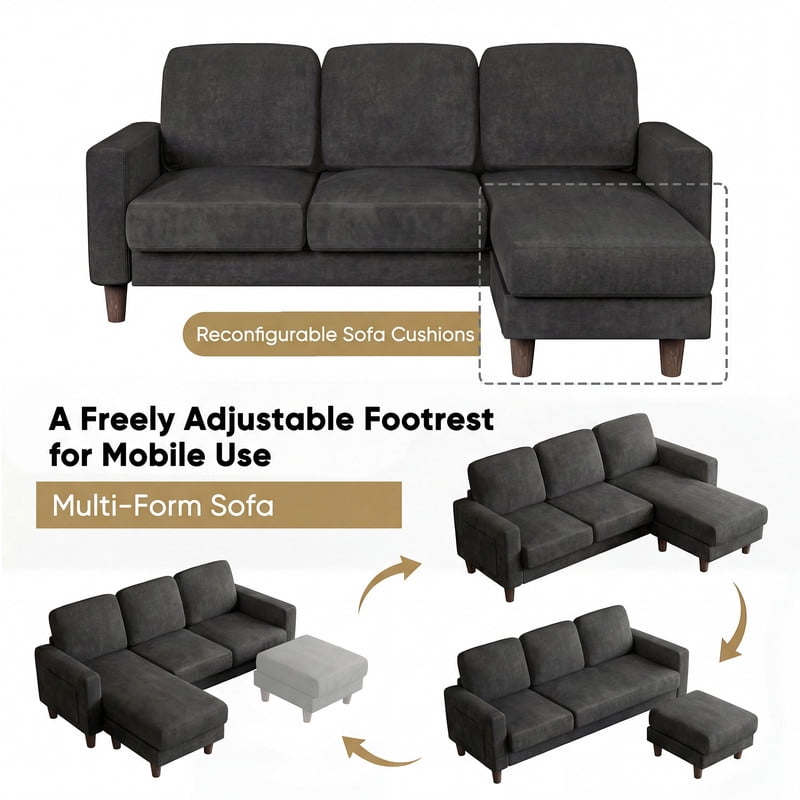 Homall Cloud Modular Sectional Sofa 3 Seat L-Shaped Cloud Oversized Sofa Couch for Living Room, Apartment and Small Space,Dark Gray