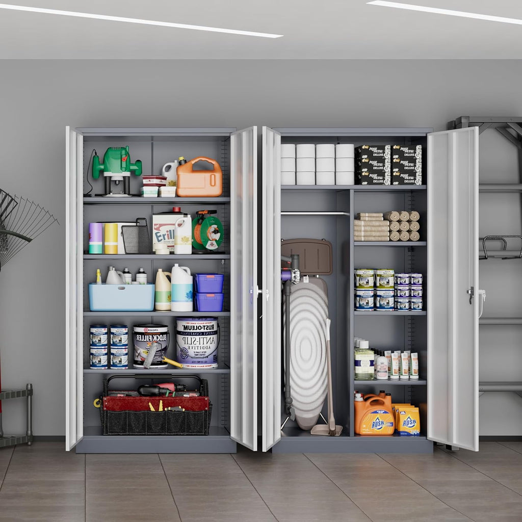 SUNCROWN Garage Storage Cabinets with Doors and Shelves, 72 Steel Tool Locking Cabinet, Metal Storage Cabinet for Home Office, Warehouse, School (White)