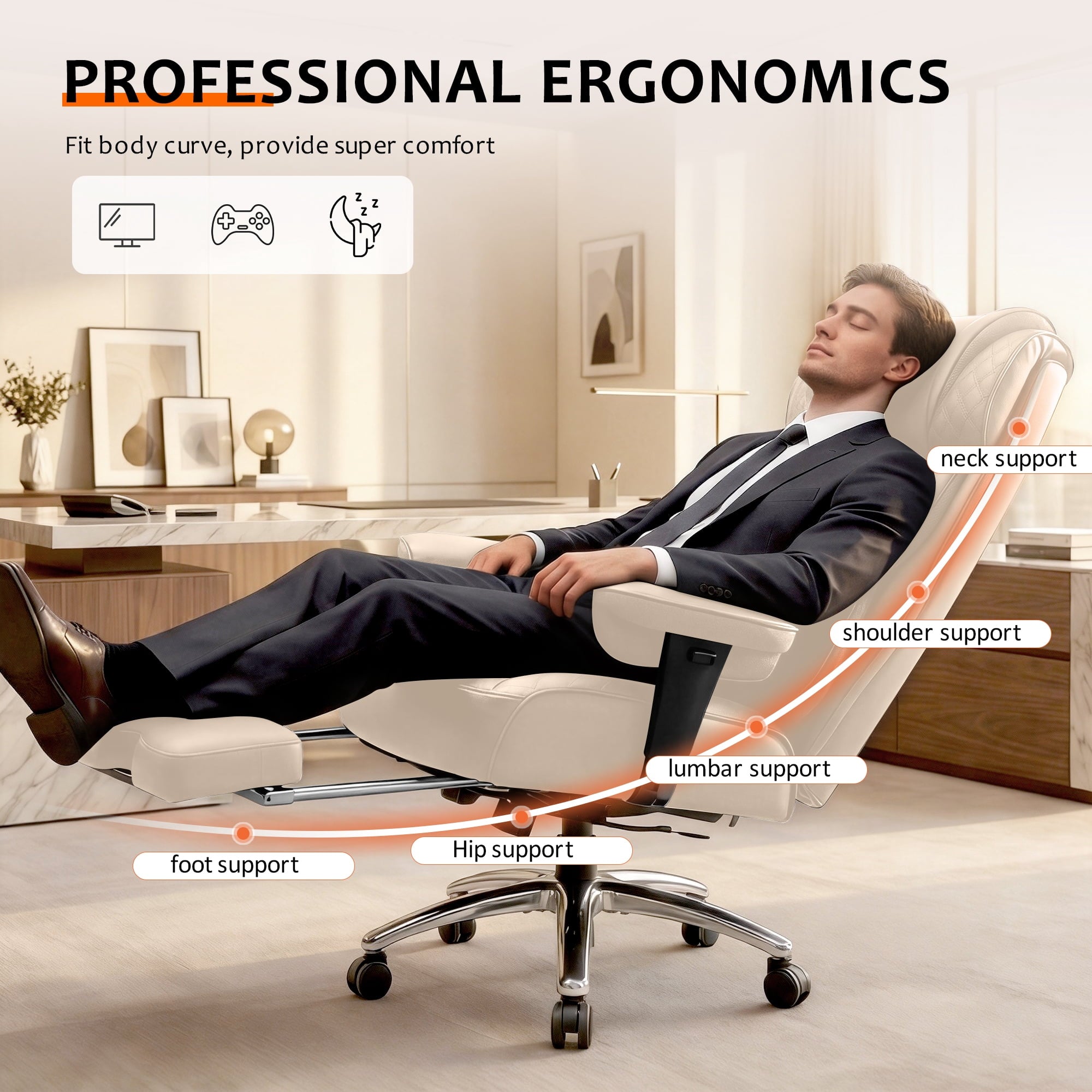 FASTES Office Desk Chair, Big and Tall Office Chair 400lbs Gaming Chair with Footrest, Ergonomic Executive High-Back Reclining Computer Chairs, Swivel Wheels and Lumbar Support, Black