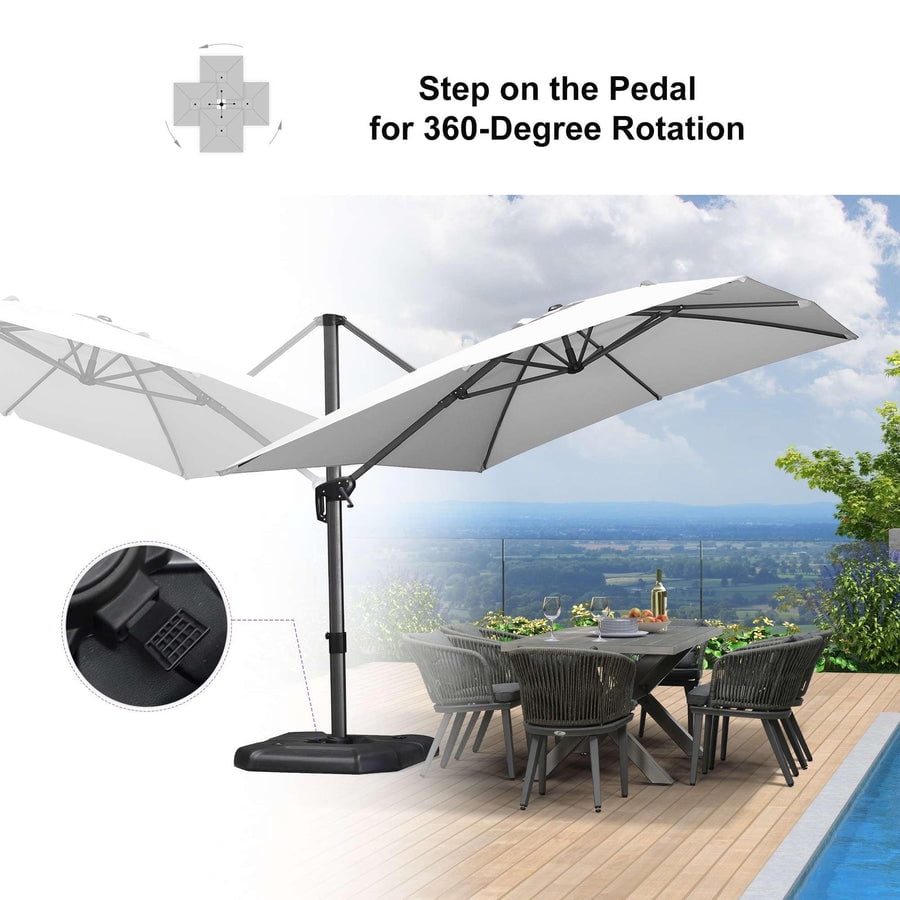PURPLE LEAF OUTDOOR 10x13 FT Extra Large Rectangle Cantilever Umbrella with Base - 360° Rotating Heavy-Duty Aluminum Frame, Waterproof Graphite Grey Patio Sunshade for Oversized Pool Deck & Backyard