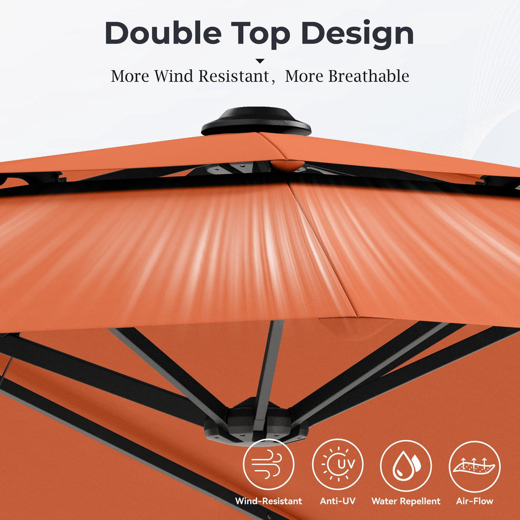 Alpha Joy 15ft Dual-Layer Outdoor Patio Umbrella Extra-Large Double-Sided Garden Umbrella with Ventilation and Base - Beige