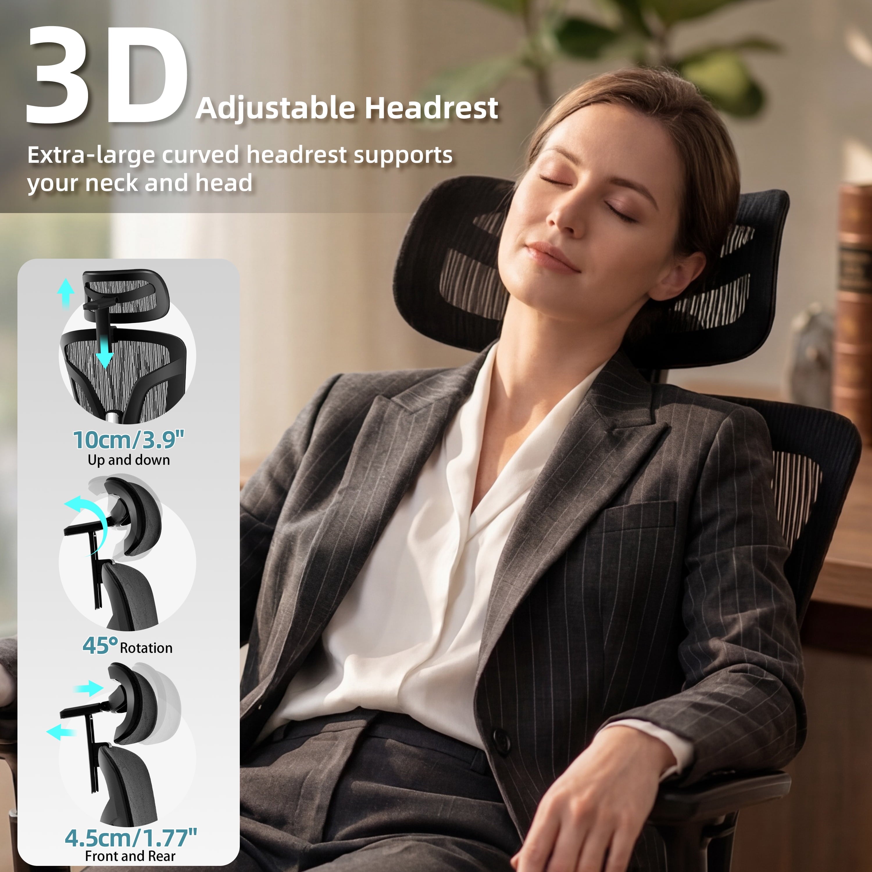 Nexthro Ergonomic Office Chair Mesh Chair with High Back Adjustable Headrest, Lumbar Support, 3D Armrest & Footrest, Swivel Computer Desk Chair(Black)