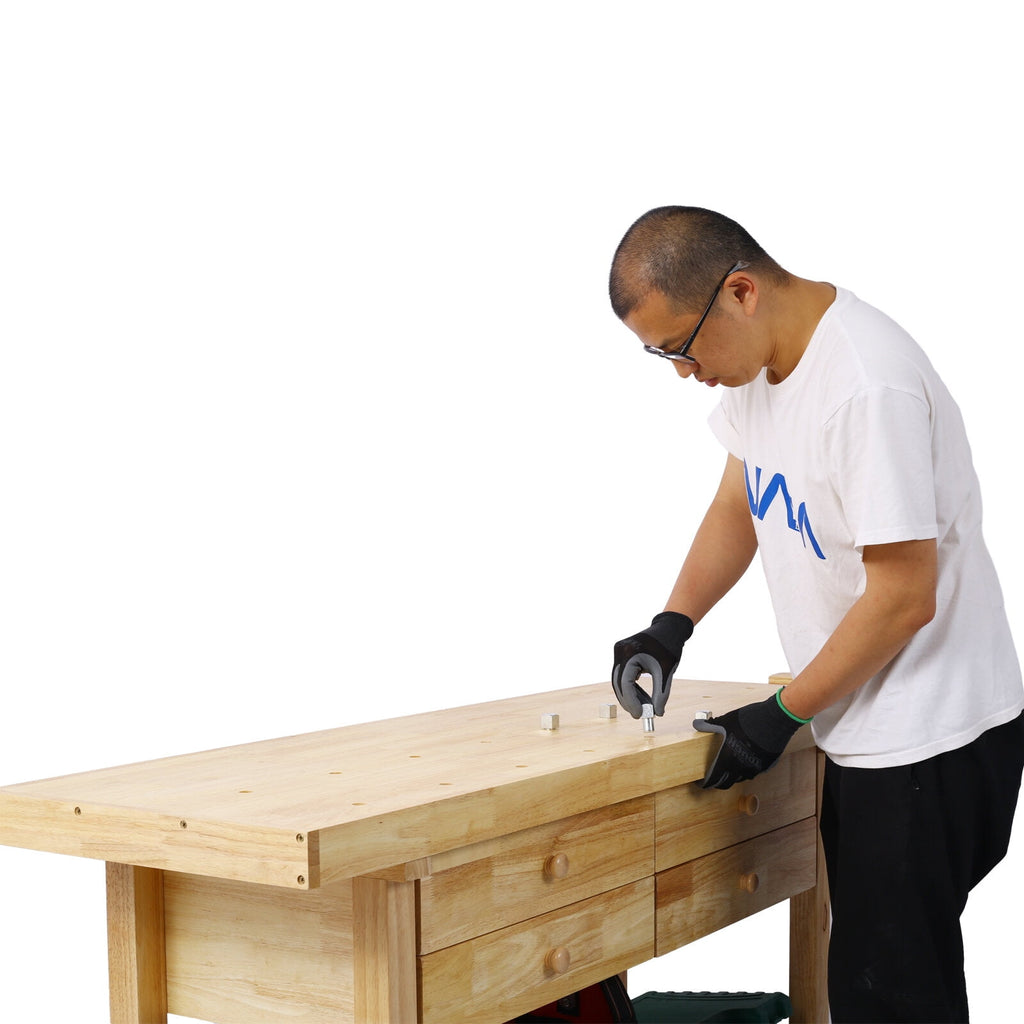 55-Inch Wood Workbench - Wooden Workbench for Garage Workshop and Home,