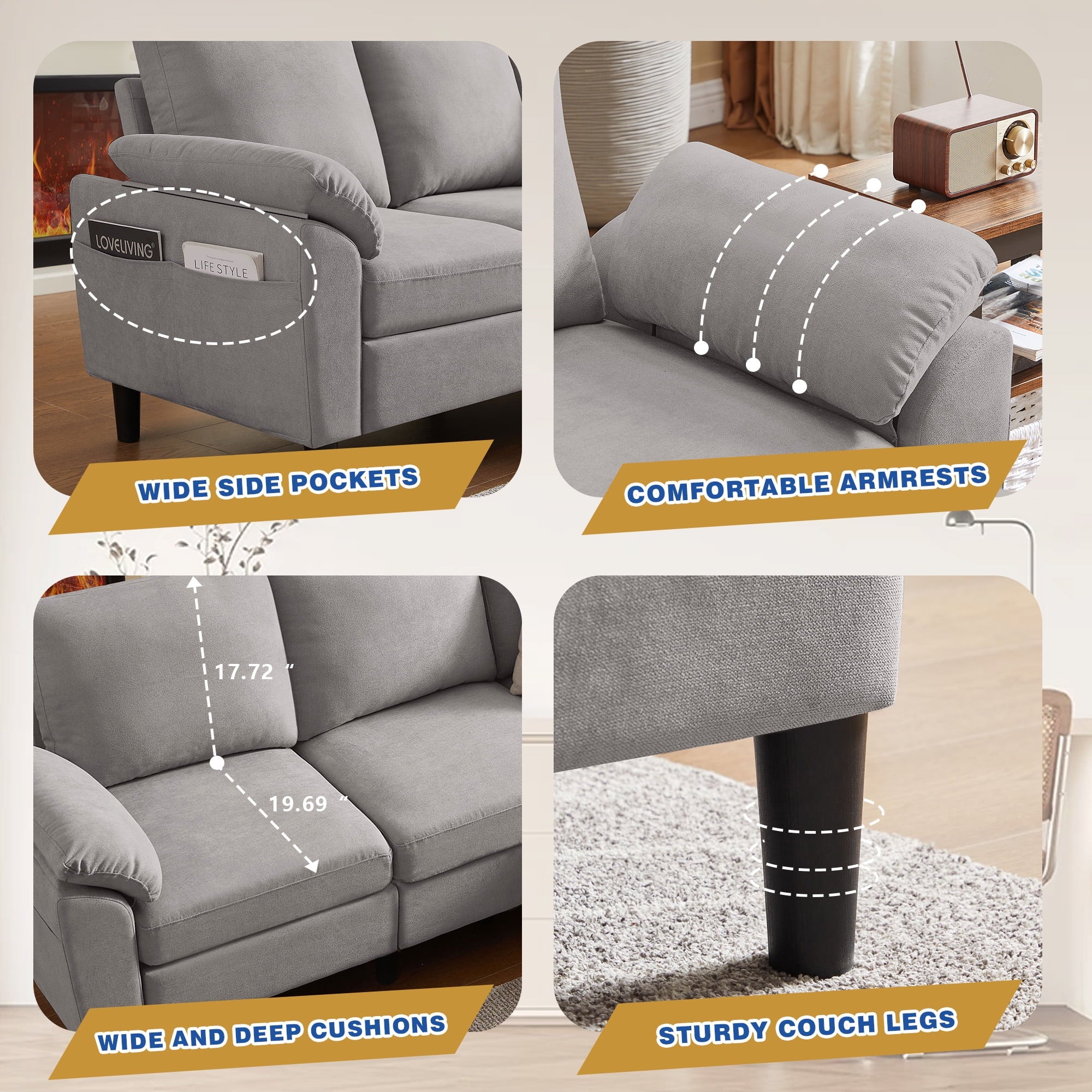 Jarenie 80 Convertible Sectional Sofa, Small L Shaped 3 Seat Couch with Reversible Storage Chaise, Modern Polyester Fabric Sofa Couches for Living Room, Apartment and Small Space, Beige