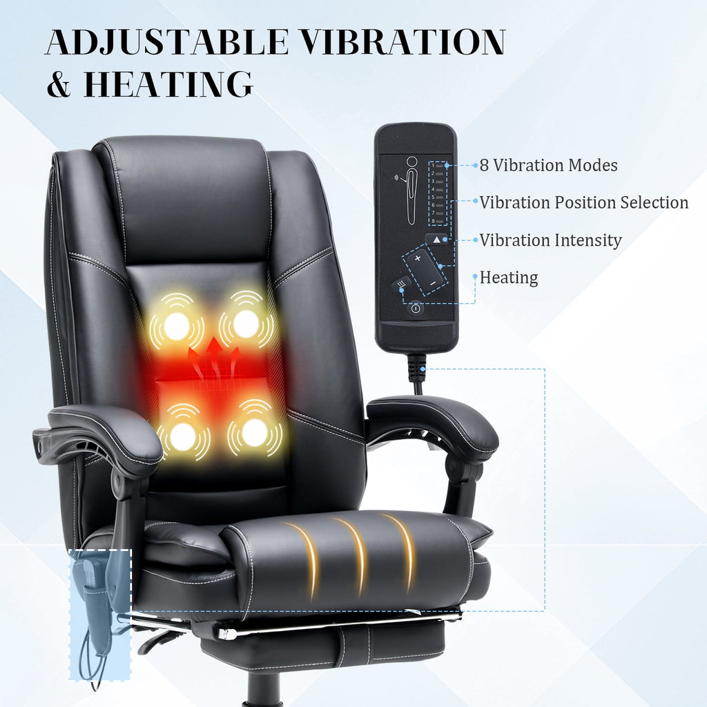 HOMREST Ergonomic Office Chair with 6-Point Massage & Heating, Adjustable Executive Desk Chair with Retractable Footrest, PU Leather Home Office Desk Chair for Home & Office (Black)