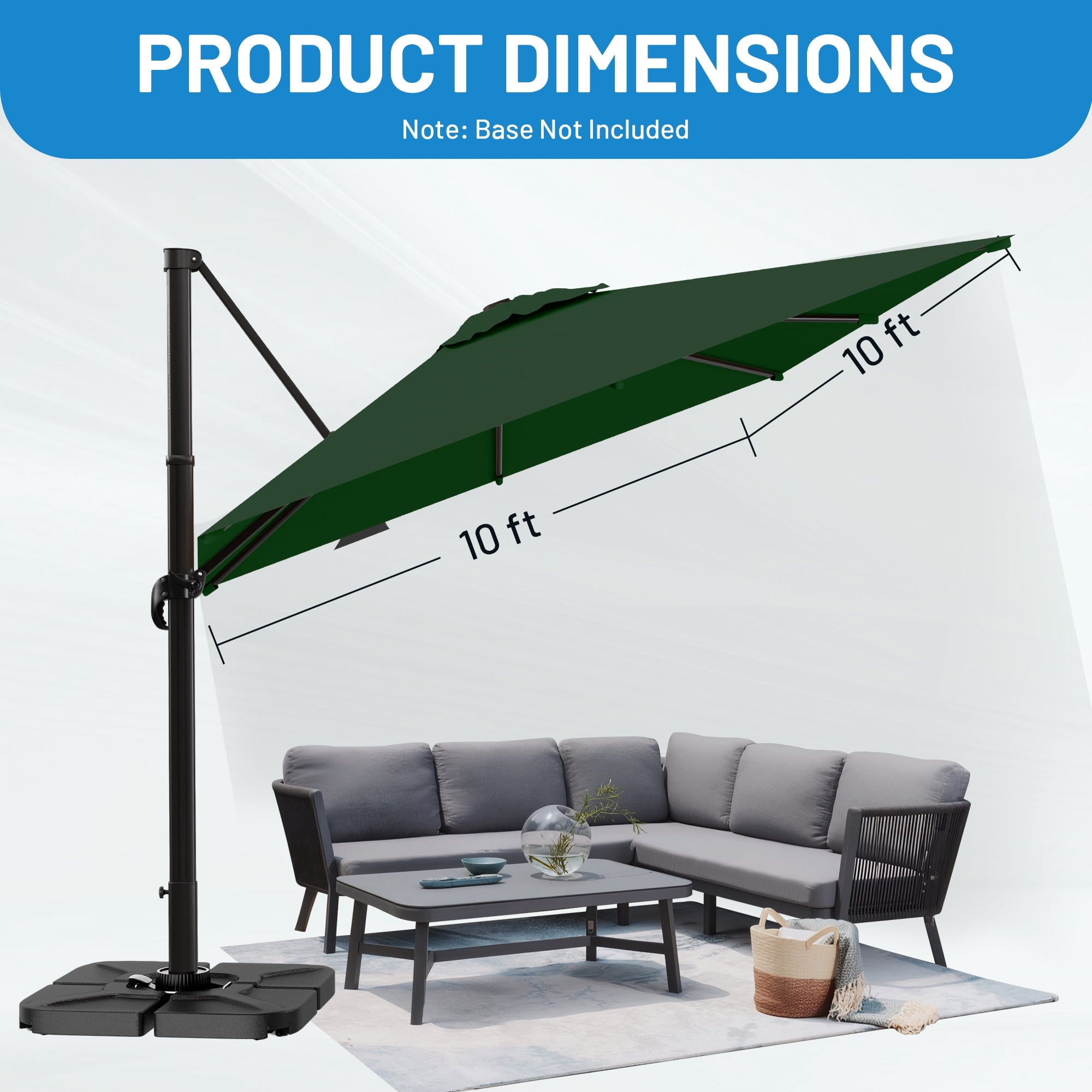 Easthome 10 × 10FT Square Cantilever Patio Umbrella, 360° Rotating Offset Umbrella with Crank, 8 ribs, Outdoor Hanging Roman Umbrella for Garden Deck Backyard, Red