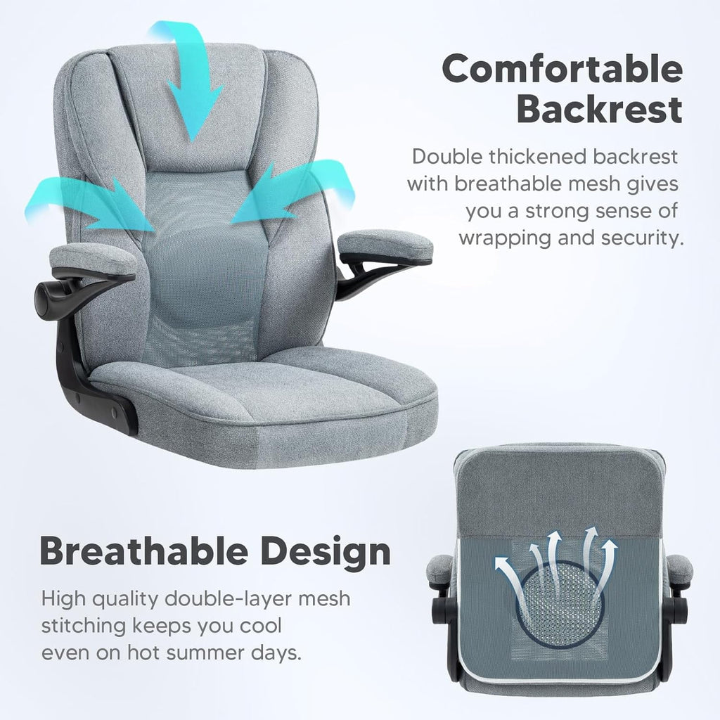 SEATZONE Ergonomic Home Desk Office Chair with Armrests and Wheels, Comfortable Swivel Task Executive Computer Chair, Velvet Fabric for Adults and Teens,Gray