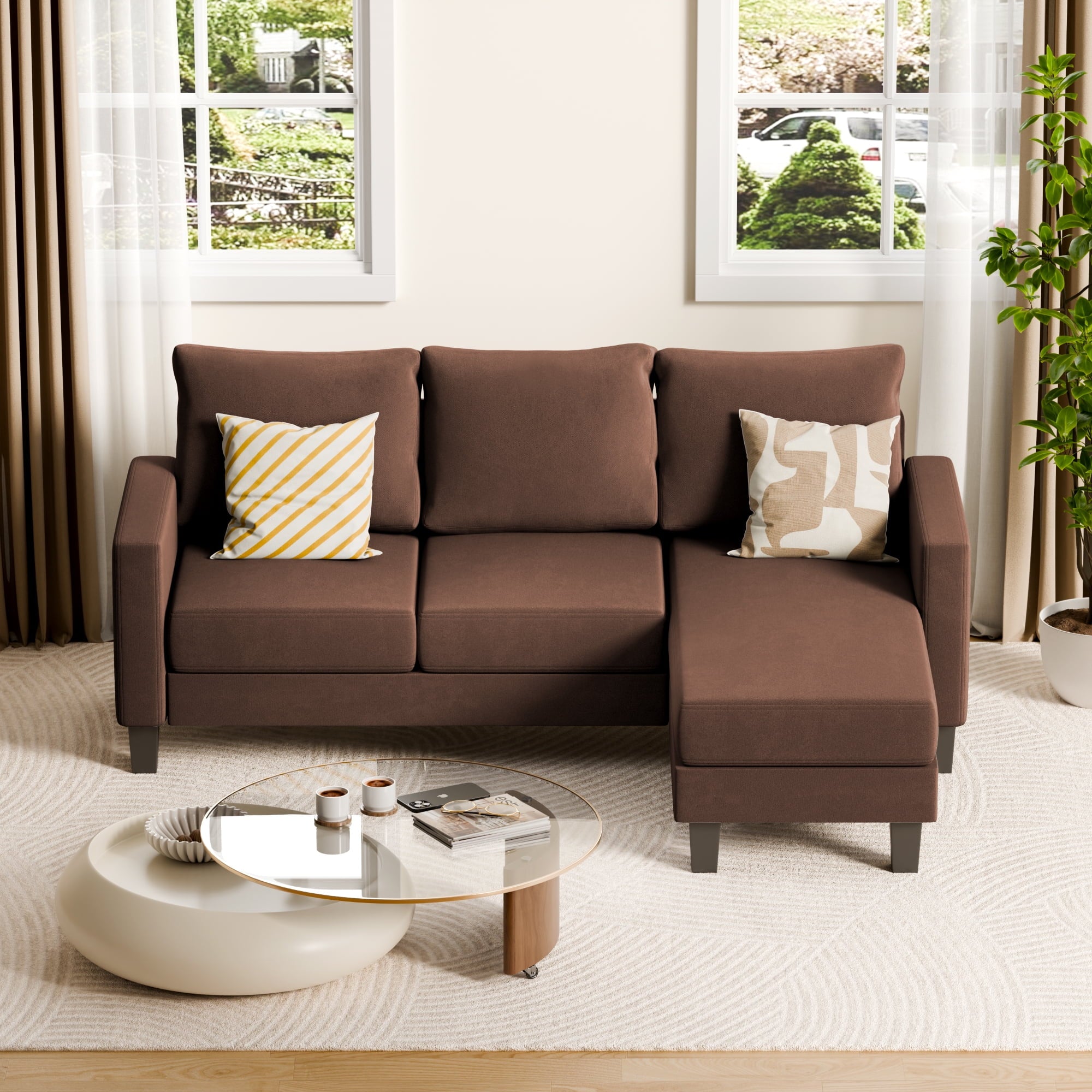 Vineego 72 L-Shaped Sectional Sofa with Ottoman Ergonomic Support Sofa Couch for Small Spaces Living Room, Apartment,Dark Gray