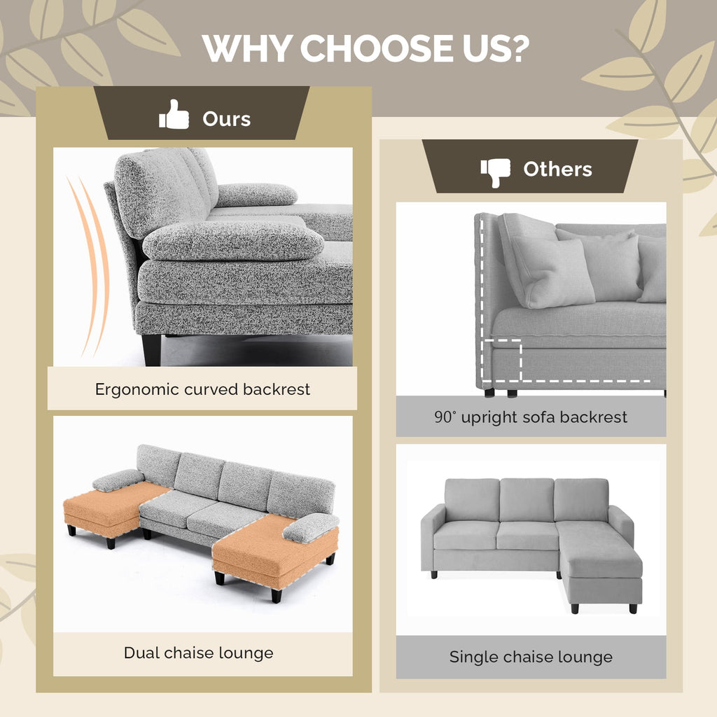 Ktaxon U-Shaped Sectional Sofa Set with Chaise, 4-Seater Blended Chenille Couch for Living Room, Apartment, Easy Assembly Khaki