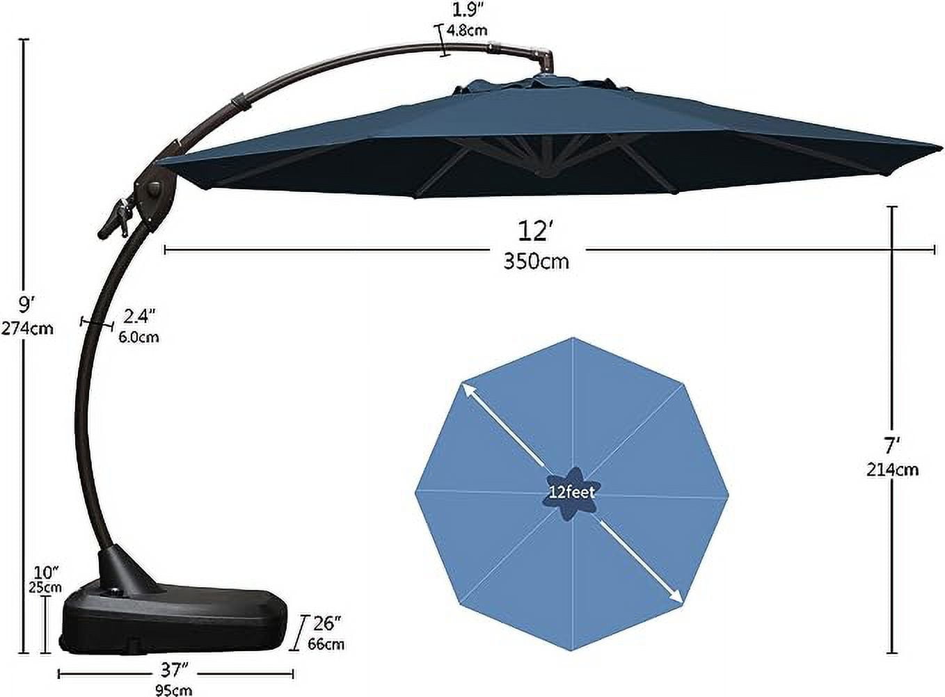 GRANDPATIO 12 Ft Outdoor Umbrella with Base, Large Aluminum Cantilever Offset Umbrella for Patio Pool, Black & White