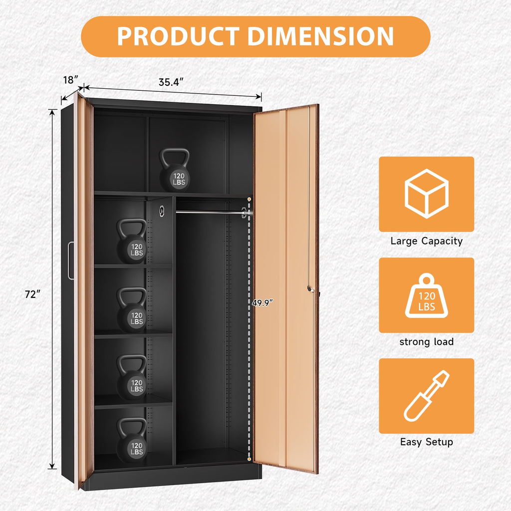 STANI Metal Wardrobe Closet with Hanging Rod, 72 White Armoire Wardrobe Cabinet with Adjustable Shelves, Clothes Storage Organizer Cabinets for Bedroom, Bathroom, Office